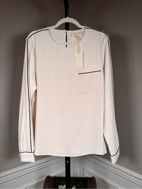 Melloday Ivory Contrast Trim Long Sleeve Blouse NWT Size XL